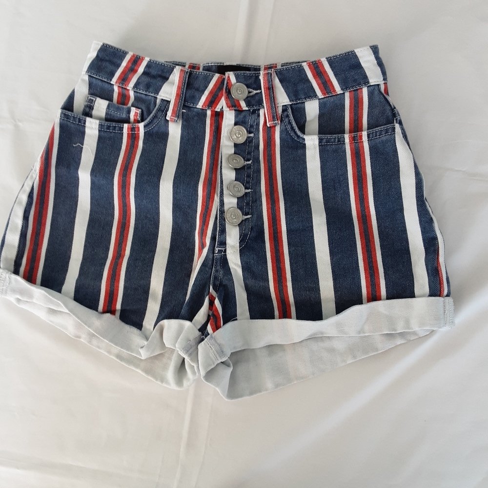 BDG #299 Mom Urban Outfitters Women Short Sz W24 Preowned Blue White Red Stripes